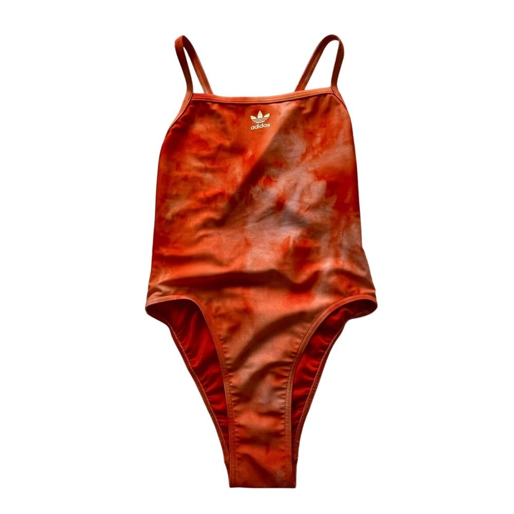 orange adidas tie dye one piece swim suite
